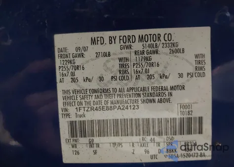 2008 Ford Ranger Fx4 Off-Road/Sport/Xlt from USA, damaged, VIN 1FTZR45E88PA24123